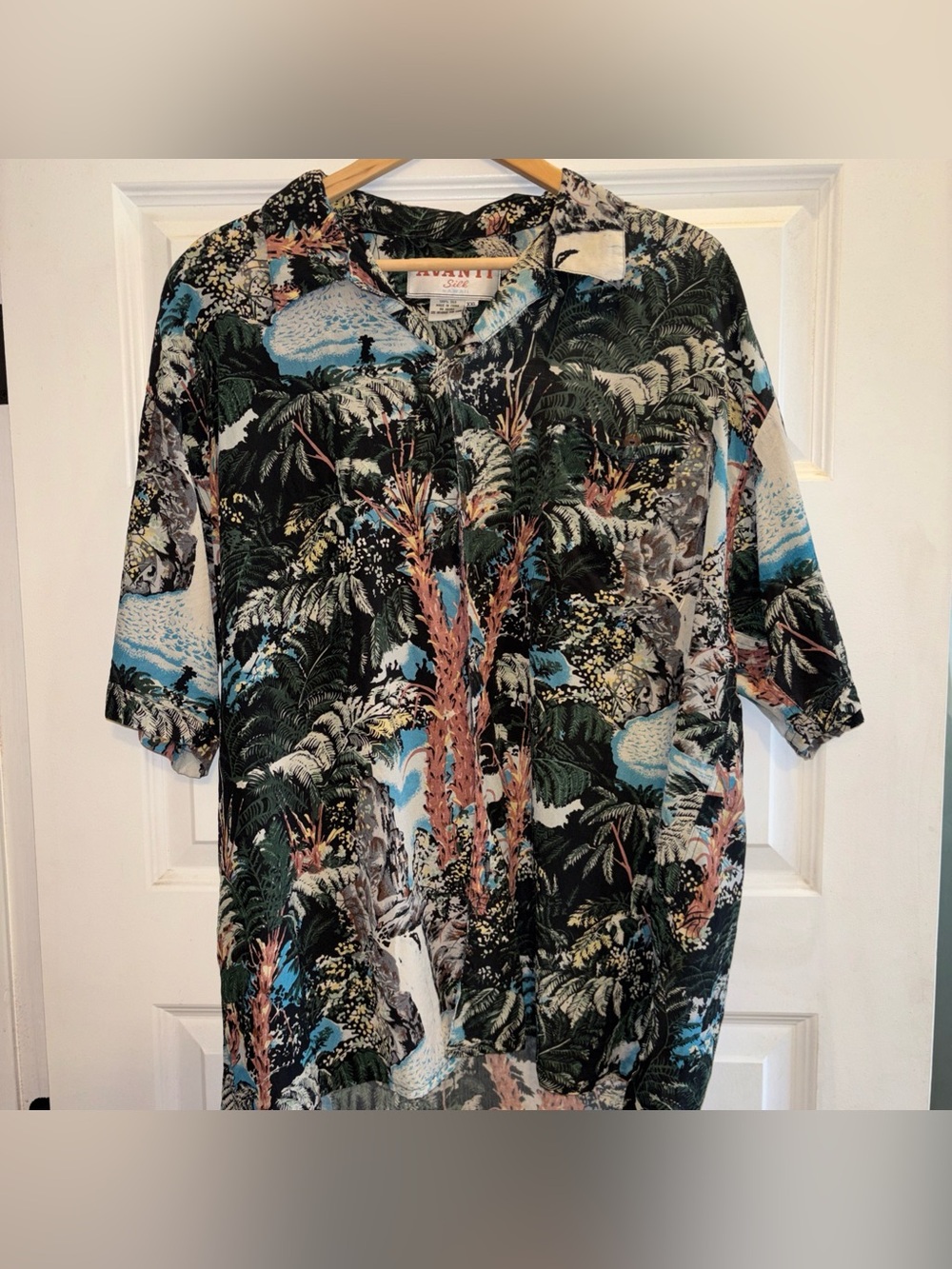 VTG AVANTI SILK HAWAIIAN Mens XXL Shirt Waterfall Palm Trees